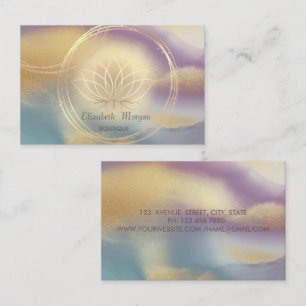 Elegant Gold Circles Lotus Colourful Holographic Business Card