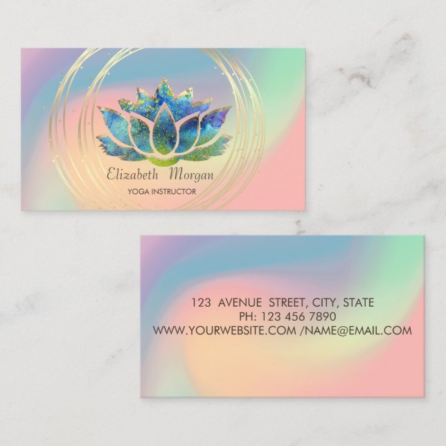 Elegant Gold Circles Lotus Pastel Holographic Business Card (Front/Back)
