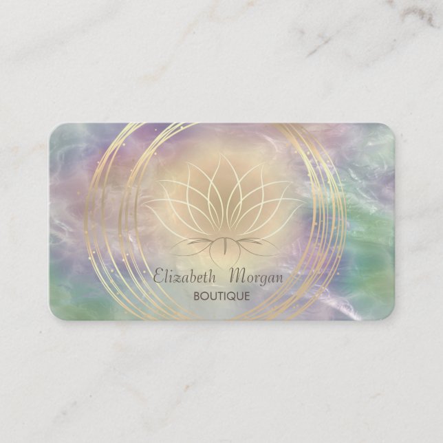  Elegant Gold Circles Lotus Pearl Holographic Business Card (Front)