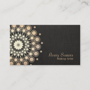 Elegant Gold Circles Makeup Artist Logo Black Business Card