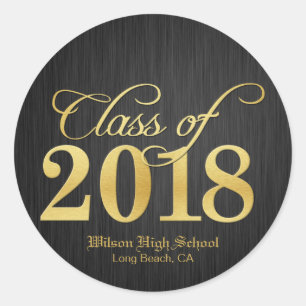 Elegant Gold Class of 2018 Graduation Classic Round Sticker