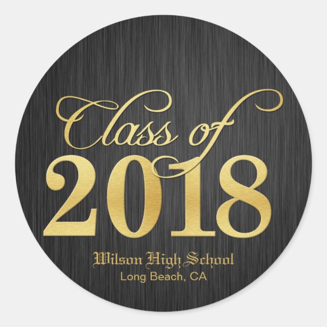 Elegant Gold Class of 2018 Graduation Classic Round Sticker (Front)