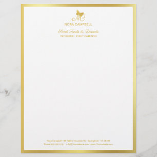 Elegant Gold Classic Butterfly Monogram Frame Custom Letterhead