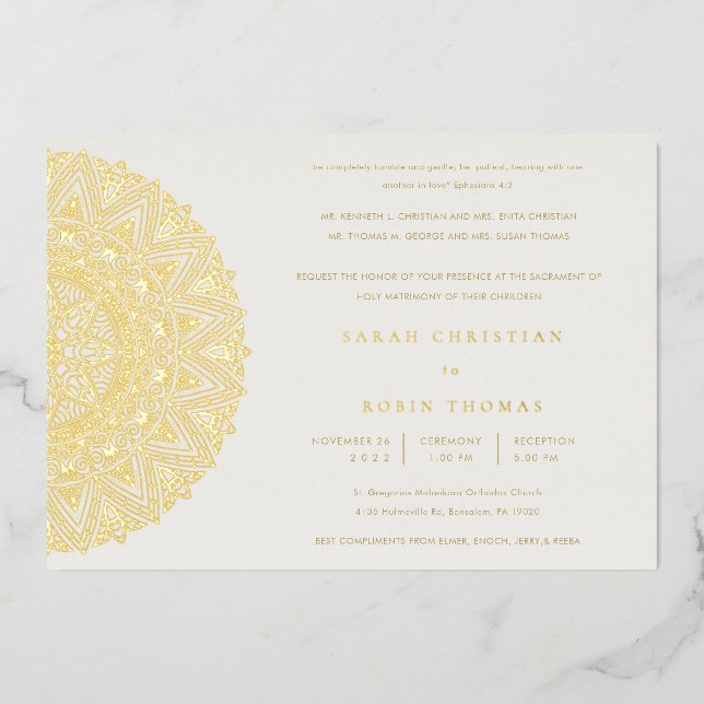 Elegant Gold Classic Ornate Mandala Wedding Invite (Front)
