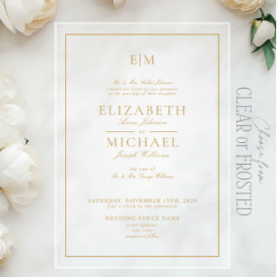 Elegant Gold Classic Script Monogram Wedding Acrylic Invitations