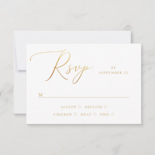Elegant gold classic wedding. Formal simple script RSVP Card