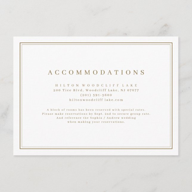 Elegant gold classy minimalist accommodations enclosure card (Front)