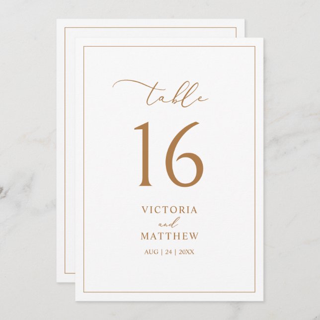 Elegant Gold Clean Minimalist Table Number (Front/Back)