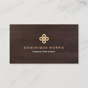 ELEGANT GOLD CLOVER LOGO on DARK BROWN WOODGRAIN Business Card