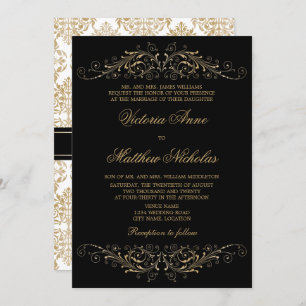 Elegant Gold Colour Flourish and Damask Invitation