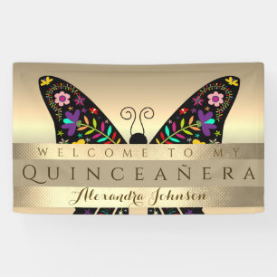 Elegant Gold Colourful Floral Butterfly Banner