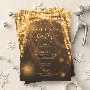 Elegant Gold Company Holiday Party String Lights Invitation