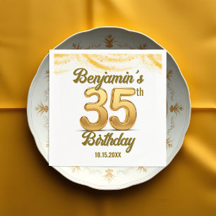 Elegant Gold Confetti 35th Birthday Celebration Napkin