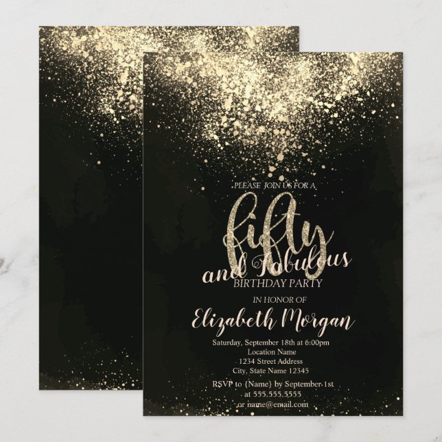Elegant Gold Confetti  50th Birthday Party Invitation (Front/Back)