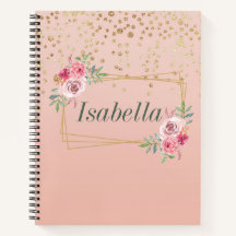 Elegant gold confetti and frame  Spiral Notebook