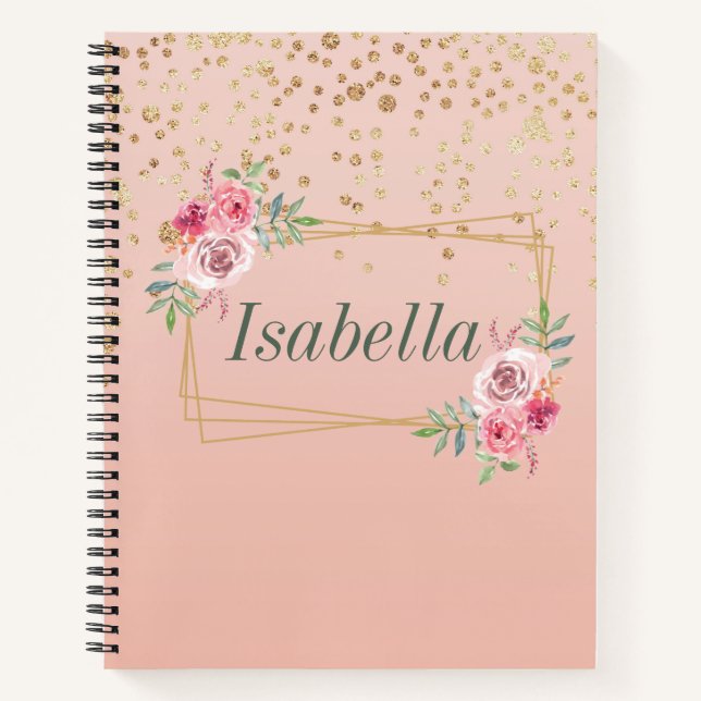 Elegant gold confetti and frame  Spiral Notebook (Front)
