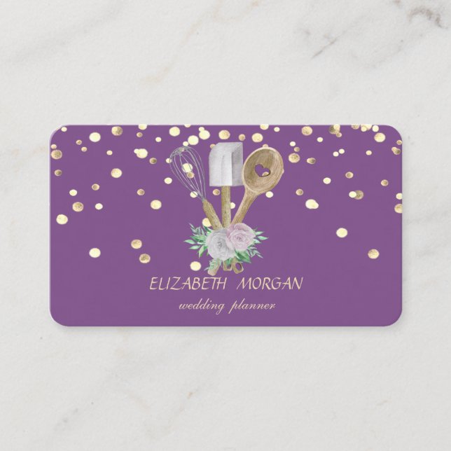 Elegant Gold Confetti Bakery Pastry Hand Tools Business Card (Front)
