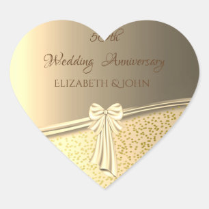 Elegant Gold Confetti , Bow Anniversary Heart Sticker