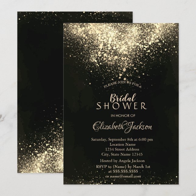 Elegant Gold Confetti Bridal Shower Invitation (Front/Back)