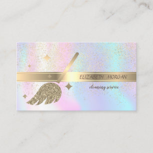Elegant Gold Confetti,Broom,Holographic Business Card