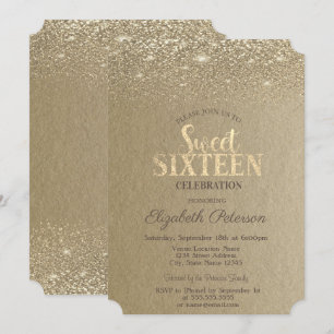 Elegant  Gold Confetti Diamonds Kraft Sweet 16 Invitation