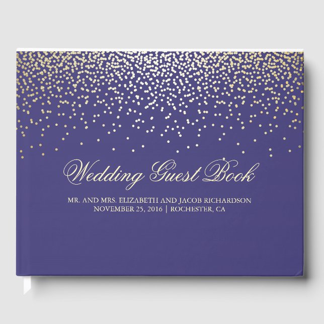 Elegant Gold Confetti Dots Navy Wedding Guest Book (Front)