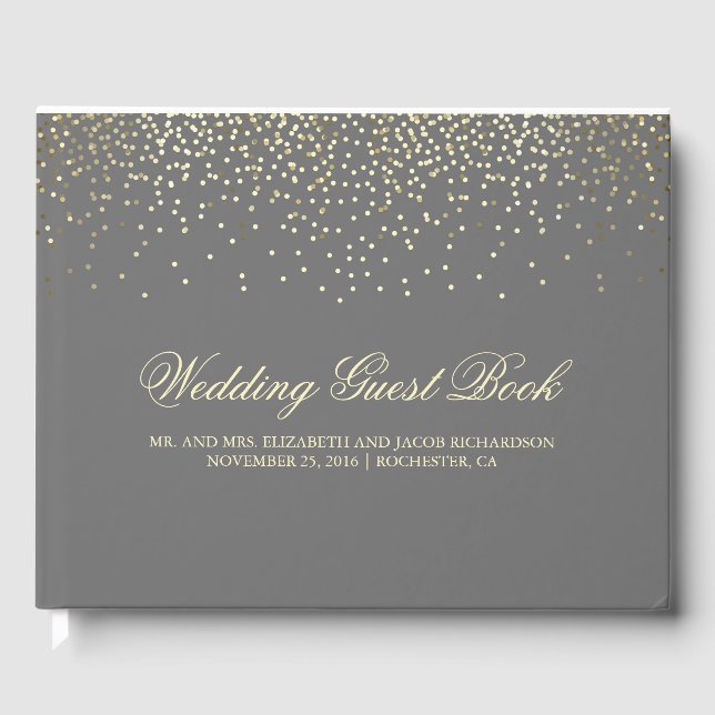 Elegant Gold Confetti Dots Wedding Guest Book (Front)