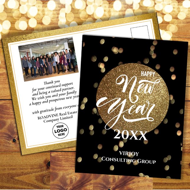 Elegant Gold Confetti Festive Bokeh Business Photo Postcard (Creator Uploaded)
