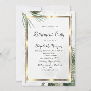 Elegant Gold Confetti Frame Pine Tree Retirement Invitation