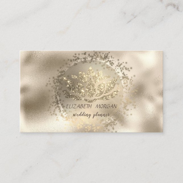 Elegant Gold Confetti Glitter Lotus Metallic Business Card (Front)