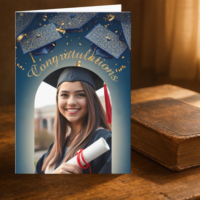 Elegant Gold Confetti Graduation with Photo Arch Card (Creator Uploaded)
