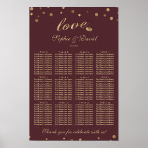 Elegant Gold Confetti Love Burgundy Seating Chart