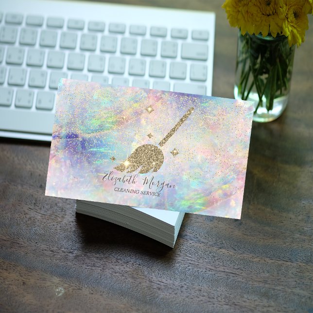 Elegant Gold Confetti Maid Cleaning House Opal Business Card (Creator Uploaded)