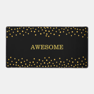 Elegant Gold Confetti on Black Desk Mat