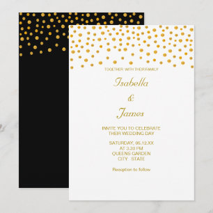 Elegant Gold Confetti on Black & White Invitation