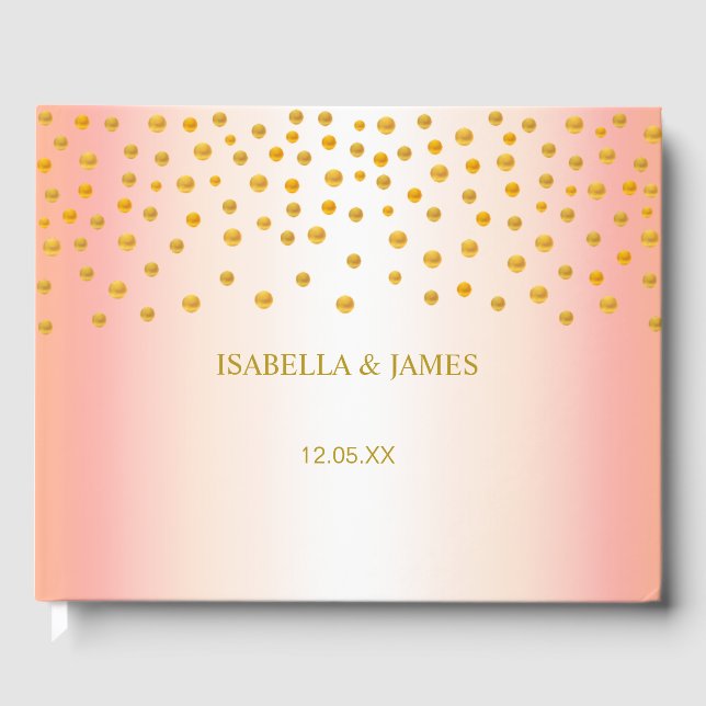 Elegant Gold Confetti on Rose Gold Guest Book (Front)