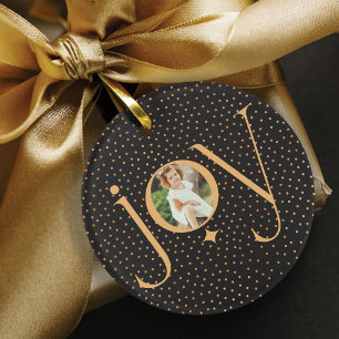 Elegant Gold Confetti Polka Dot Pattern Joy Photo Ornament