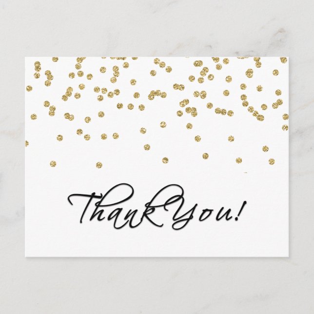 Elegant Gold Confetti Polka Dots Photo Thank You! Postcard (Front)