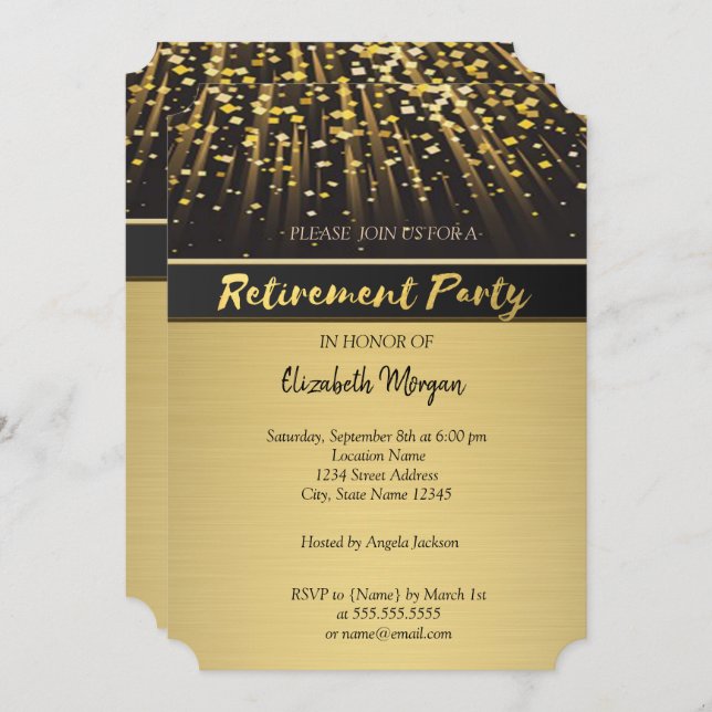 Elegant Gold Confetti  Retirement Party Invitation (Front/Back)