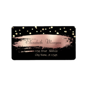 Elegant , Gold Confetti, Rose Gold Brush Stroke Label