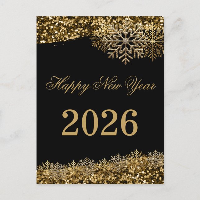 Elegant Gold Confetti Snowflakes New Year 2026 Postcard (Front)