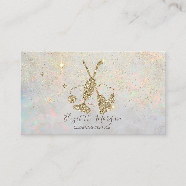 Elegant Gold Confetti Vacuum cleaner,Broom Opal Business Card (Front)