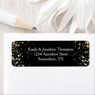 Elegant Gold Confetti White Return Address Black