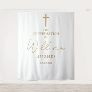 Elegant Gold Confirmation Photo Backdrop Tapestry