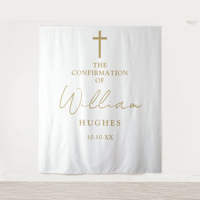 Elegant Gold Confirmation Photo Backdrop Tapestry (Front)