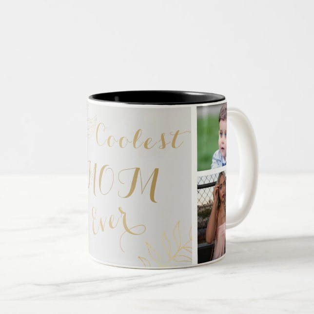Elegant Gold Coolest Mom Ever Photo Two-Tone Coffee Mug (Front Right)