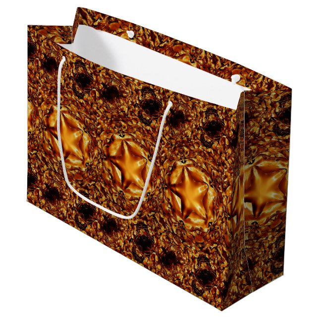 Elegant Gold Copper Christmas Stars Chic Gift Bag (Front Angled)