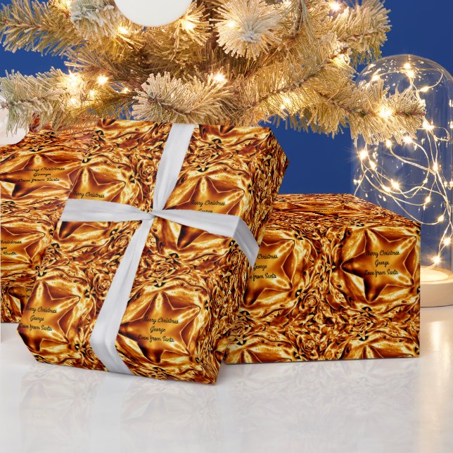 Elegant Gold Copper Christmas Stars Wrapping Paper (Holidays)