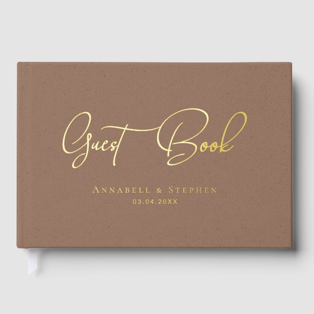 Elegant, Gold-Copper-Silver-Foil-Wedding Guest Book (Front)