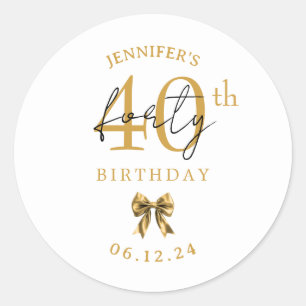 Elegant Gold Coquette Bow 40th Birthday Party Classic Round Sticker